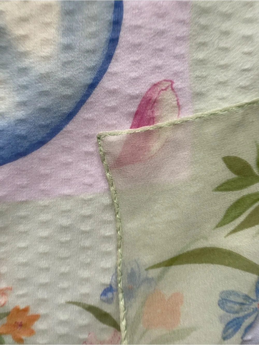 Vintage Halston Floral Vase Silk Chiffon Scarf in Pink, Blue & Orange